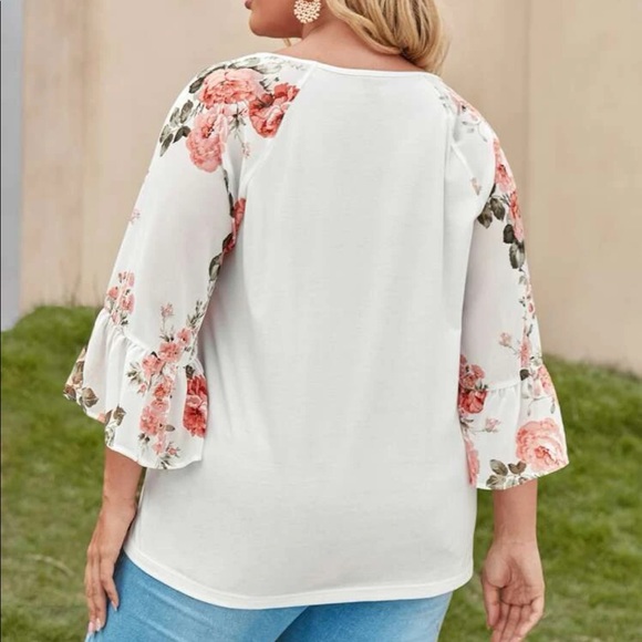 Boho black  V neck floral print sleeve blouse - Picture 5 of 16